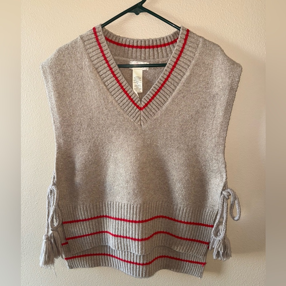 Free People Tan and Red Sweater Vest